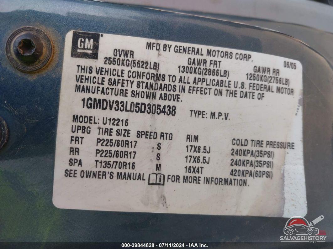 1GMDV33L05D305438 2005 PONTIAC MONTANA SV6 photo no. 9