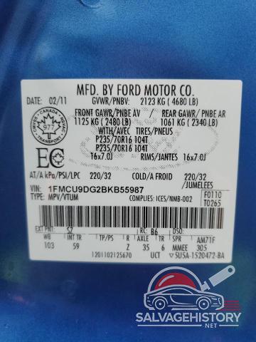 1FMCU9DG2BKB55987 2011 FORD ESCAPE photo no. 13