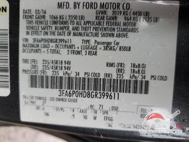 3FA6P0HD8GR399611 2016 FORD FUSION photo no. 12
