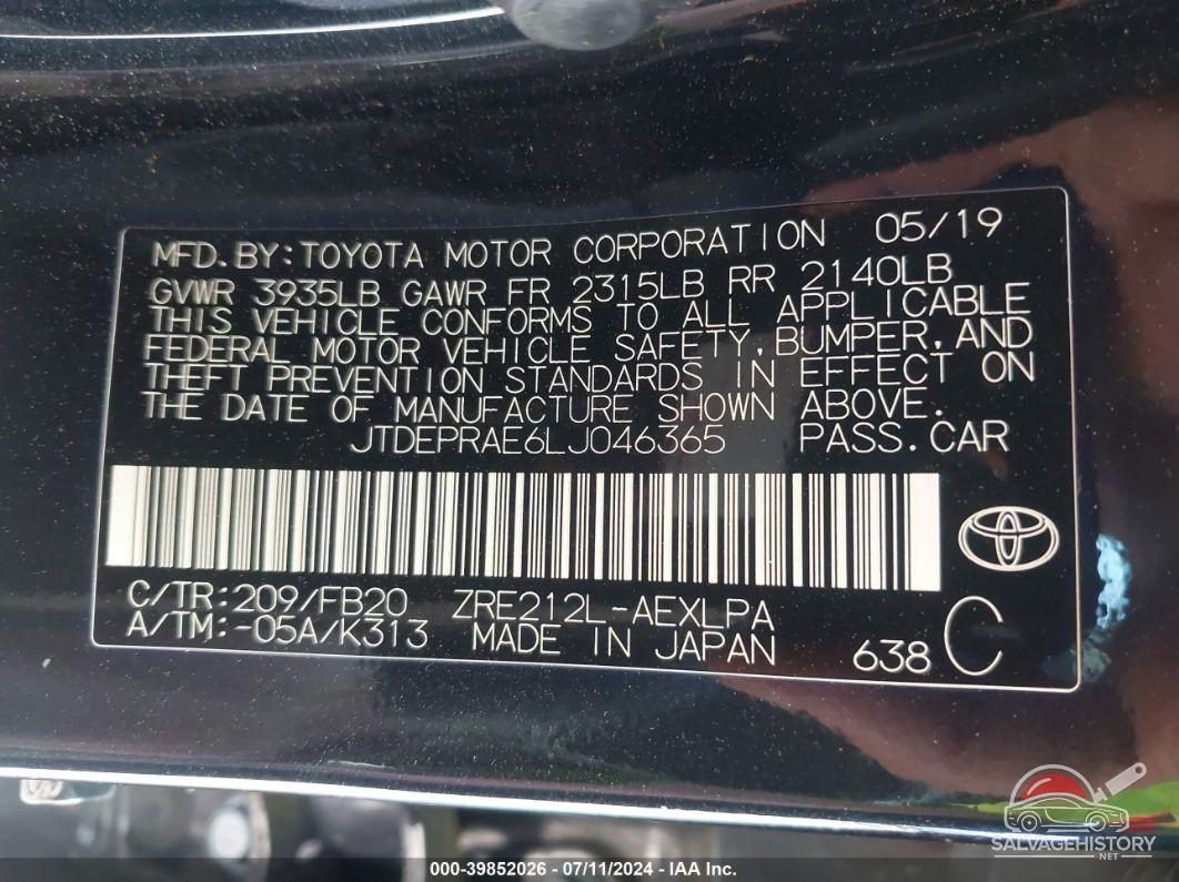JTDEPRAE6LJ046365 2020 TOYOTA COROLLA photo no. 9
