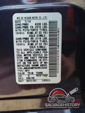 JN8AS5MT6EW623258 2014 NISSAN ROGUE photo no. 14