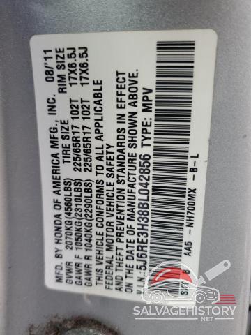 5J6RE3H38BL042856 2011 HONDA CRV photo no. 13