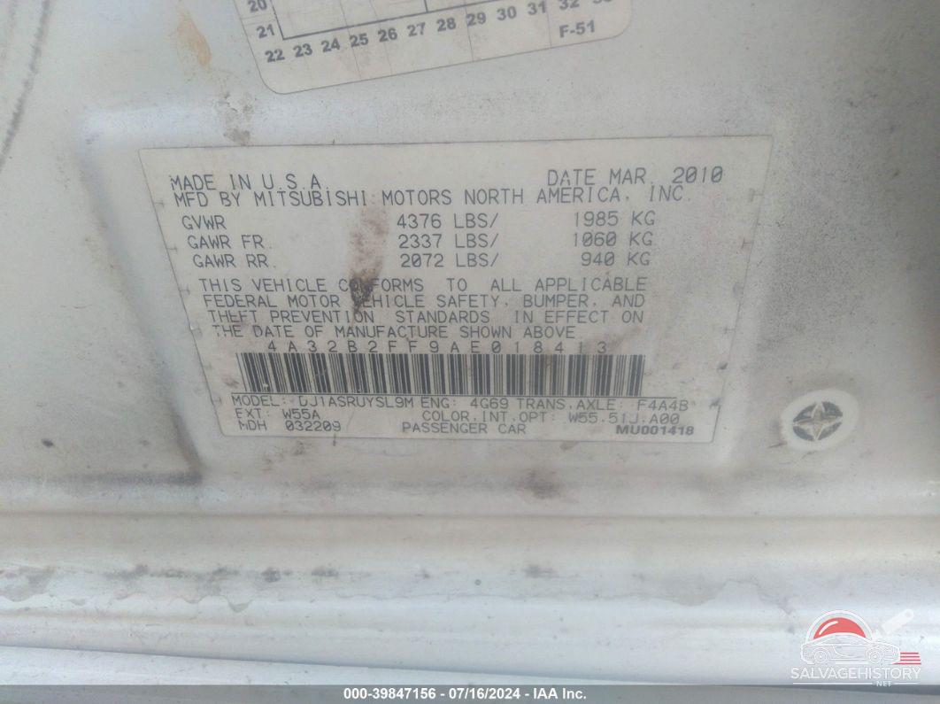 4A32B2FF9AE018413 2010 MITSUBISHI GALANT photo no. 9