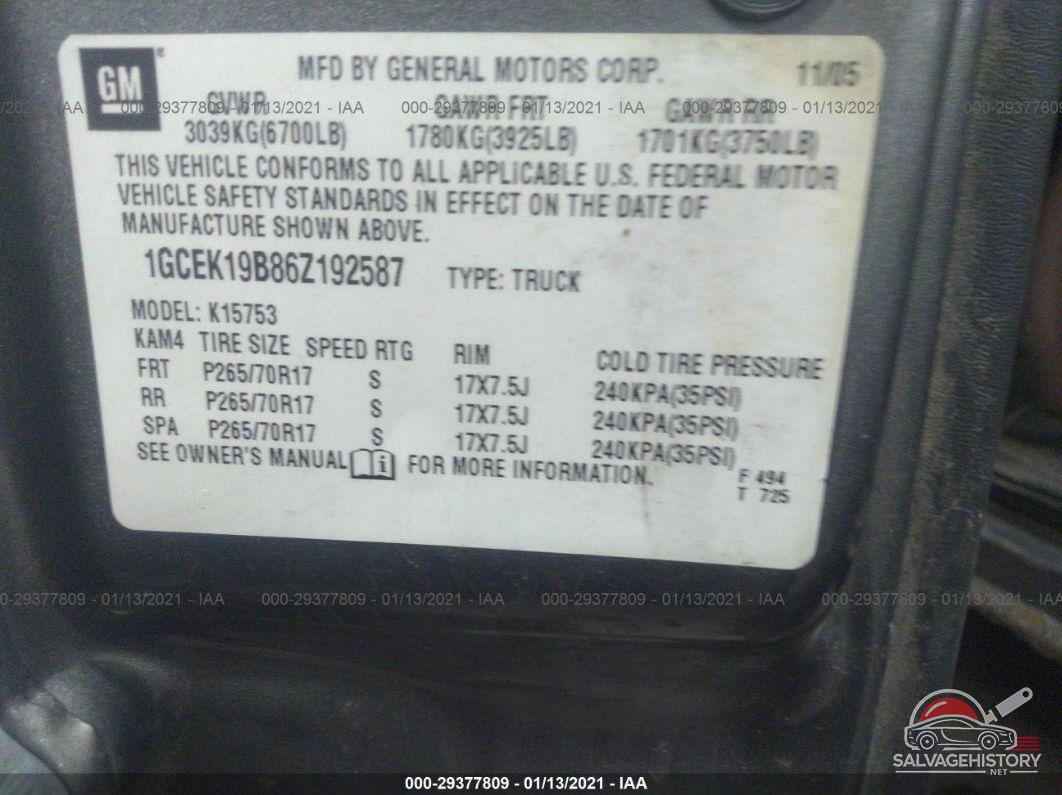 1GCEK19B86Z192587 2006 CHEVROLET SILVERADO 1500 photo no. 9