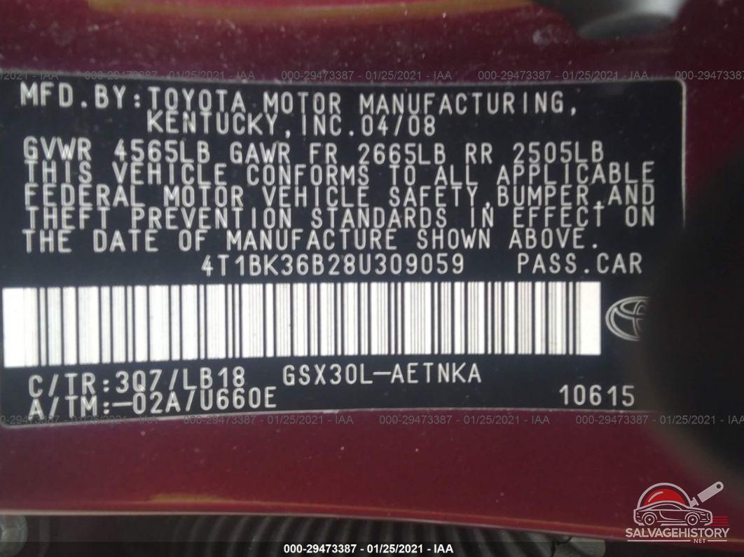 4T1BK36B28U309059 2008 TOYOTA AVALON photo no. 9