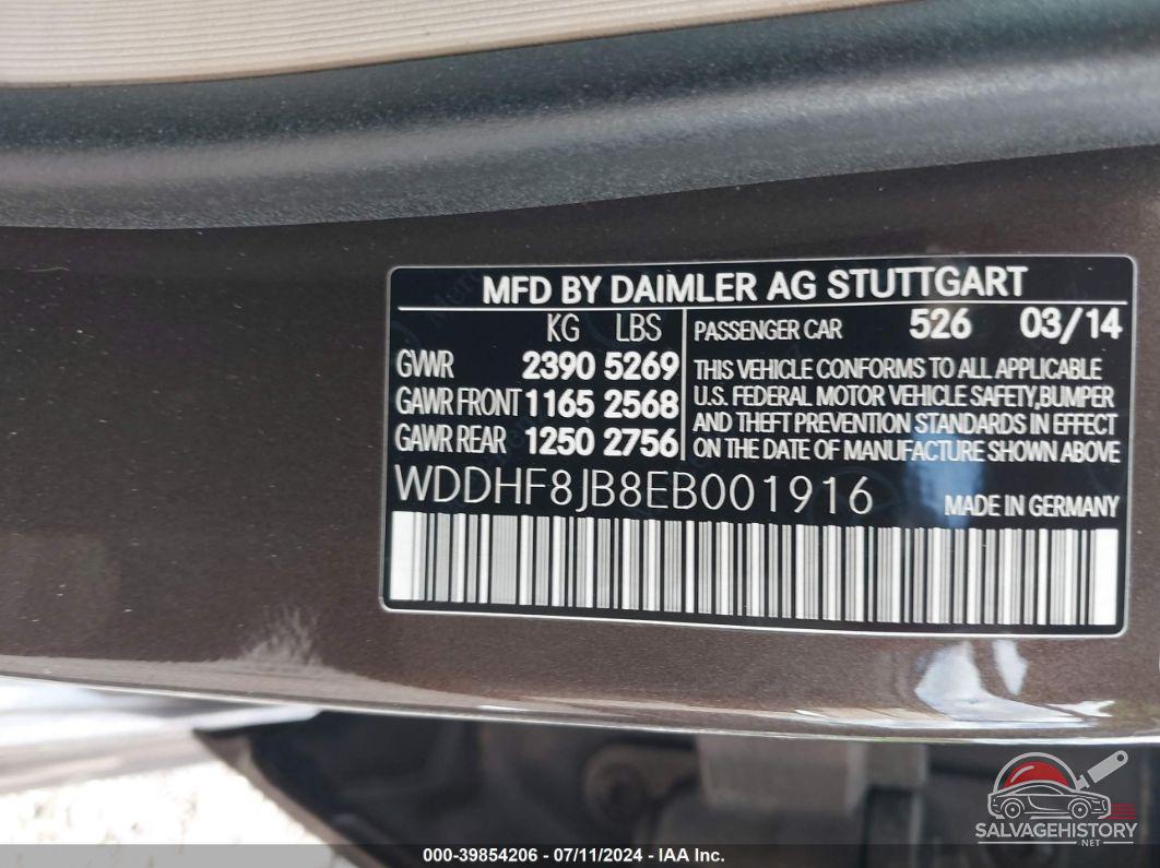WDDHF8JB8EB001916 2014 MERCEDES-BENZ E 350 photo no. 9