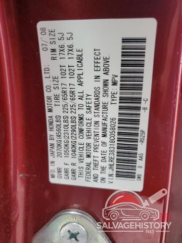 JHLRE38318C058026 2008 HONDA CRV photo no. 13