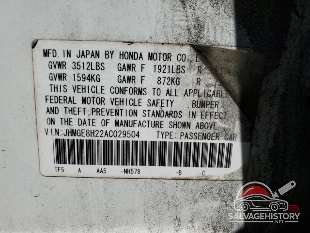 JHMGE8H22AC029504 2010 HONDA FIT photo no. 12