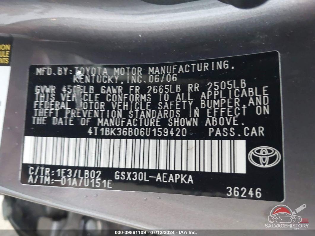 4T1BK36B06U159420 2006 TOYOTA AVALON photo no. 9