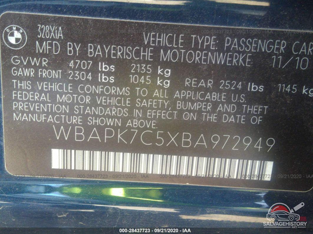 WBAPK7C5XBA972949 2011 BMW 3 SERIES photo no. 9