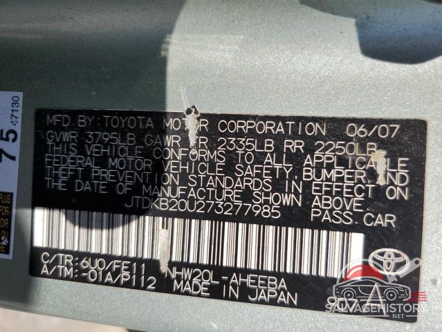 JTDKB20U273277985 2007 TOYOTA PRIUS photo no. 12