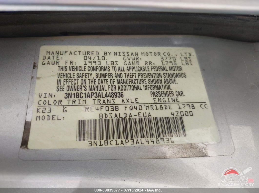 3N1BC1AP3AL448936 2010 NISSAN VERSA photo no. 9