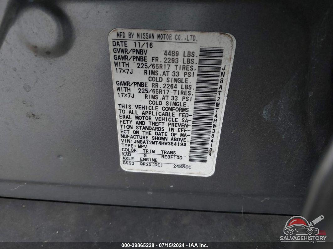 JN8AT2MT4HW384194 2017 NISSAN ROGUE photo no. 9