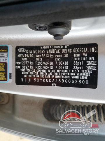 5XYKUDA28BG062800 2011 KIA SORENTO photo no. 13