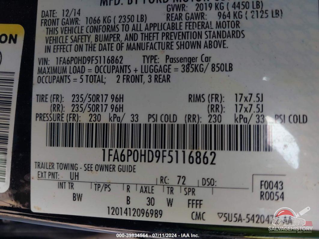 1FA6P0HD9F5116862 2015 FORD FUSION photo no. 9