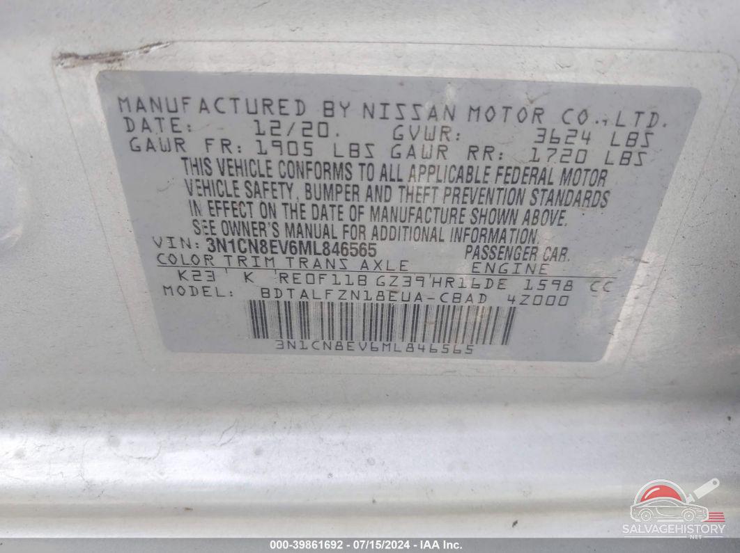 3N1CN8EV6ML846565 2021 NISSAN VERSA photo no. 9