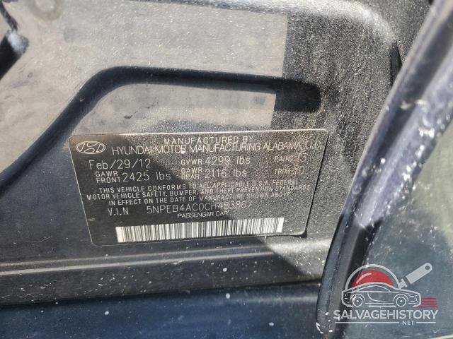 5NPEB4AC0CH483867 2012 HYUNDAI SONATA photo no. 12