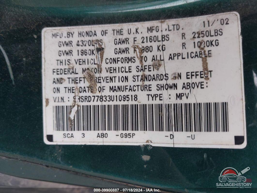 SHSRD77833U109518 2003 HONDA CR-V photo no. 9