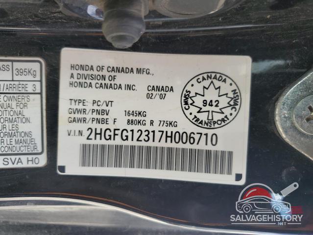 2HGFG12317H006710 2007 HONDA CIVIC photo no. 12