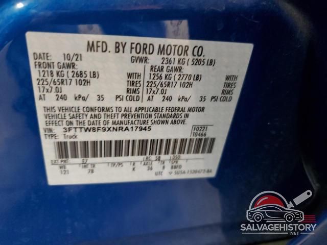 3FTTW8F9XNRA17945 2022 FORD MAVERICK photo no. 12