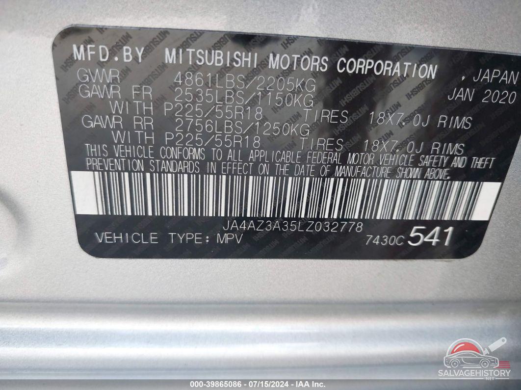 JA4AZ3A35LZ032778 2020 MITSUBISHI OUTLANDER photo no. 9