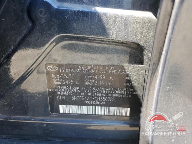 5NPEB4ACXCH356785 2012 HYUNDAI SONATA photo no. 12