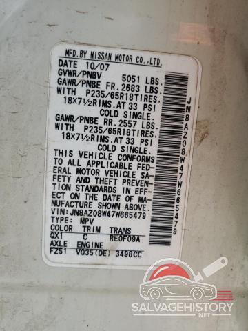 JN8AZ08W47W665479 2007 NISSAN MURANO photo no. 13