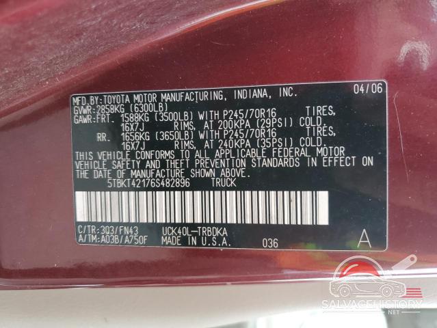 5TBKT42176S482896 2006 TOYOTA All Models photo no. 12