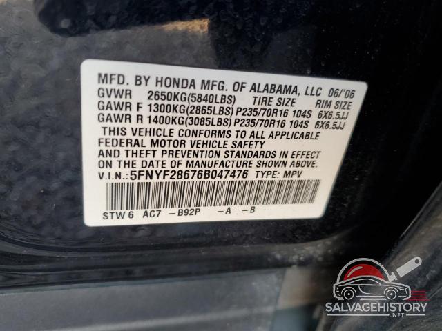 5FNYF28676B047476 2006 HONDA PILOT photo no. 13