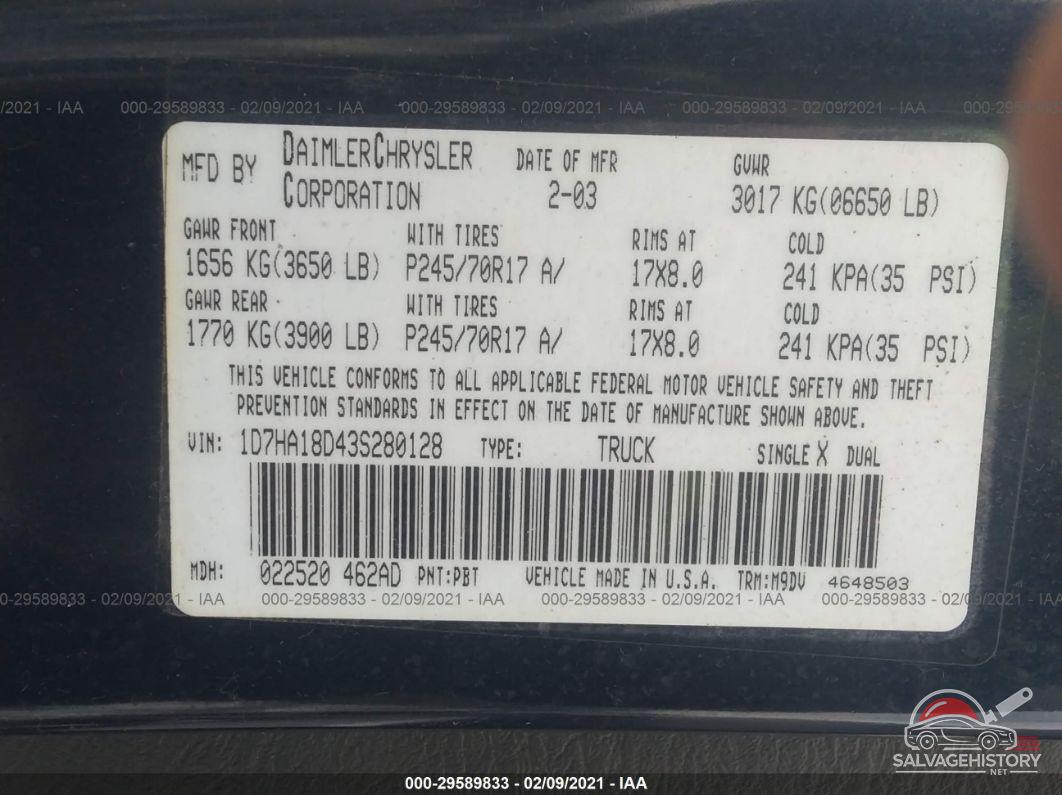 1D7HA18D43S280128 2003 DODGE RAM 1500 photo no. 9