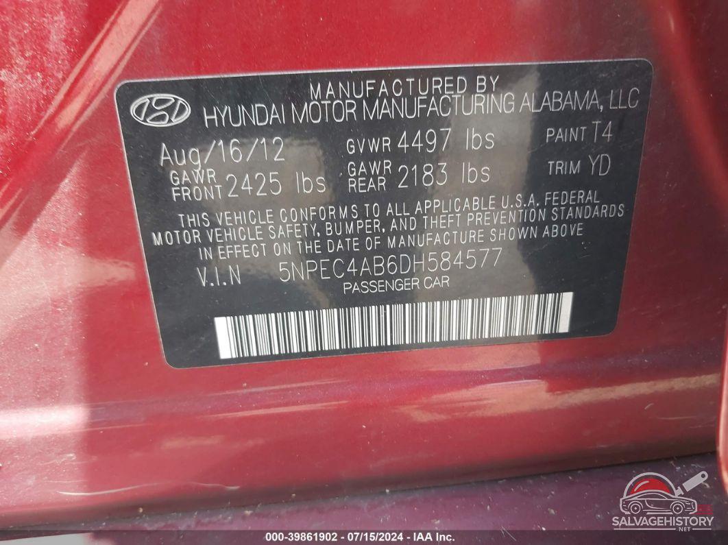 5NPEC4AB6DH584577 2013 HYUNDAI SONATA photo no. 9