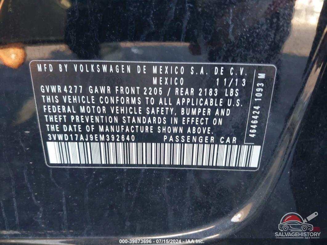 3VWD17AJ9EM392640 2014 VOLKSWAGEN JETTA photo no. 9