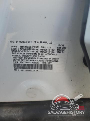 5FNYF6H5XLB039303 2020 HONDA PILOT photo no. 13