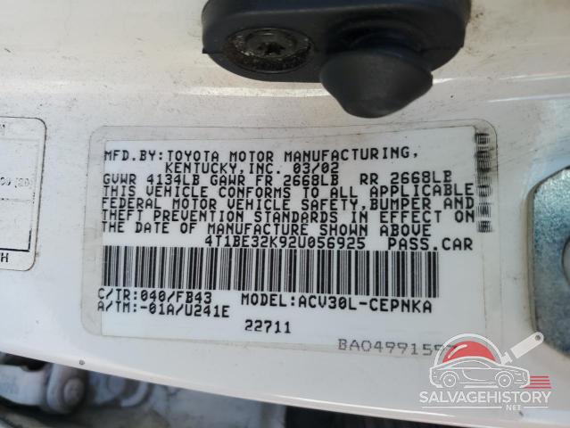 4T1BE32K92U056925 2002 TOYOTA CAMRY photo no. 12