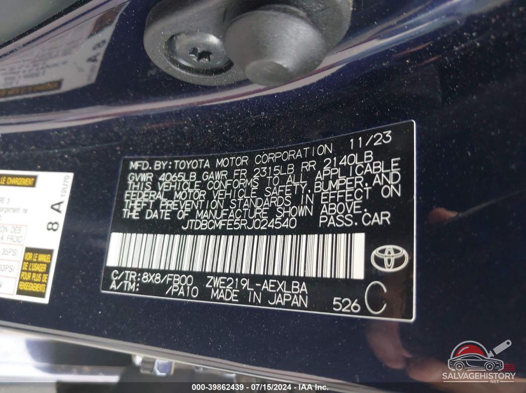 JTDBCMFE5RJ024540 2024 TOYOTA COROLLA photo no. 9