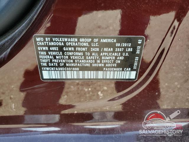 1VWCN7A38DC031899 2013 VOLKSWAGEN PASSAT photo no. 12