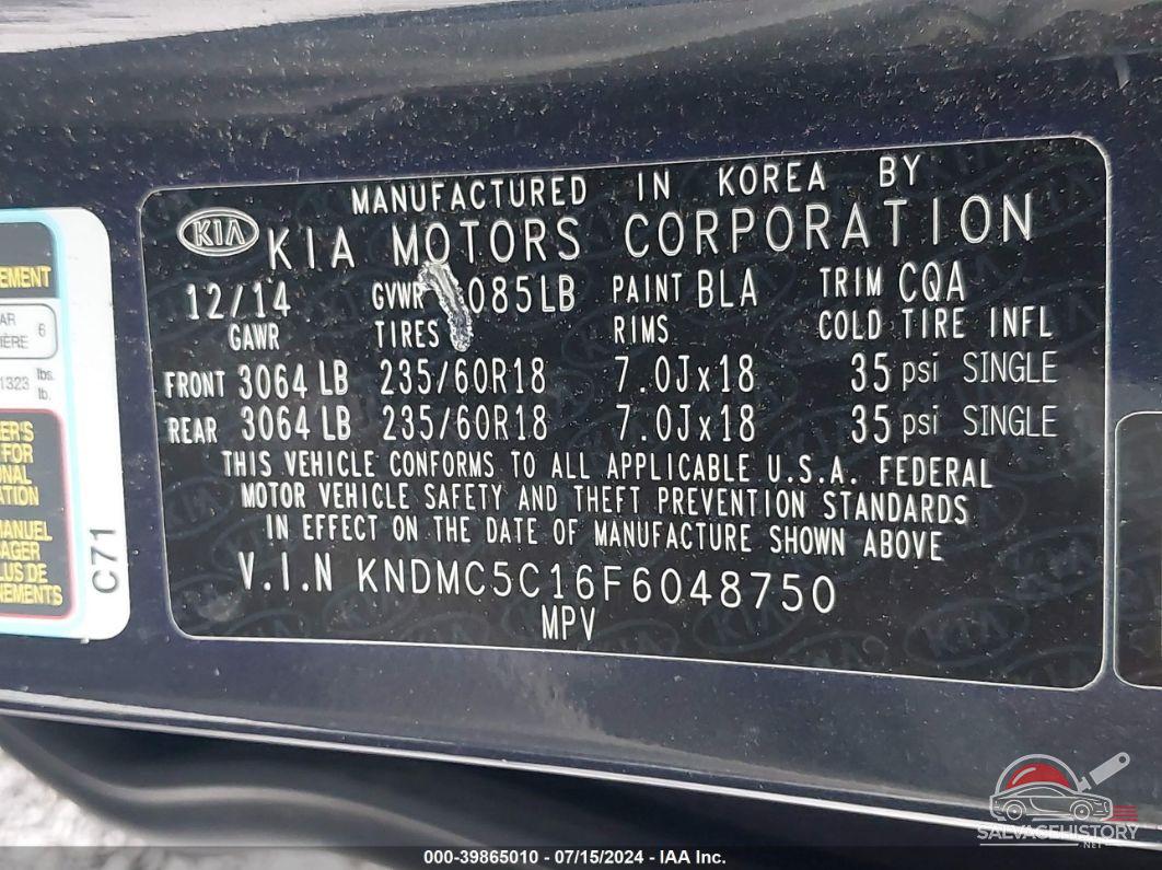 KNDMC5C16F6048750 2015 KIA SEDONA photo no. 9