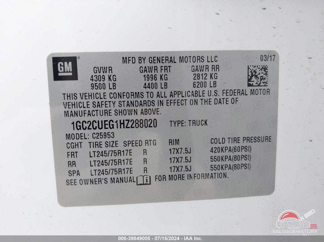 1GC2CUEG1HZ288020 2017 CHEVROLET SILVERADO 2500HD photo no. 9