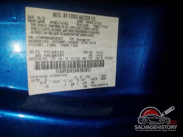 1FAHP3EN2AW285857 2010 FORD FOCUS photo no. 10