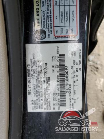 3FAHP0HA0AR202355 2010 FORD FUSION photo no. 12