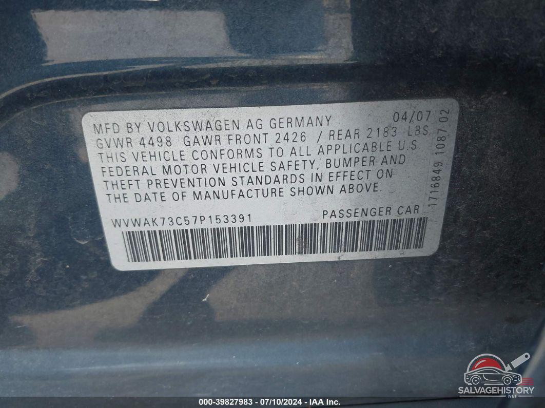 WVWAK73C57P153391 2007 VOLKSWAGEN PASSAT photo no. 9
