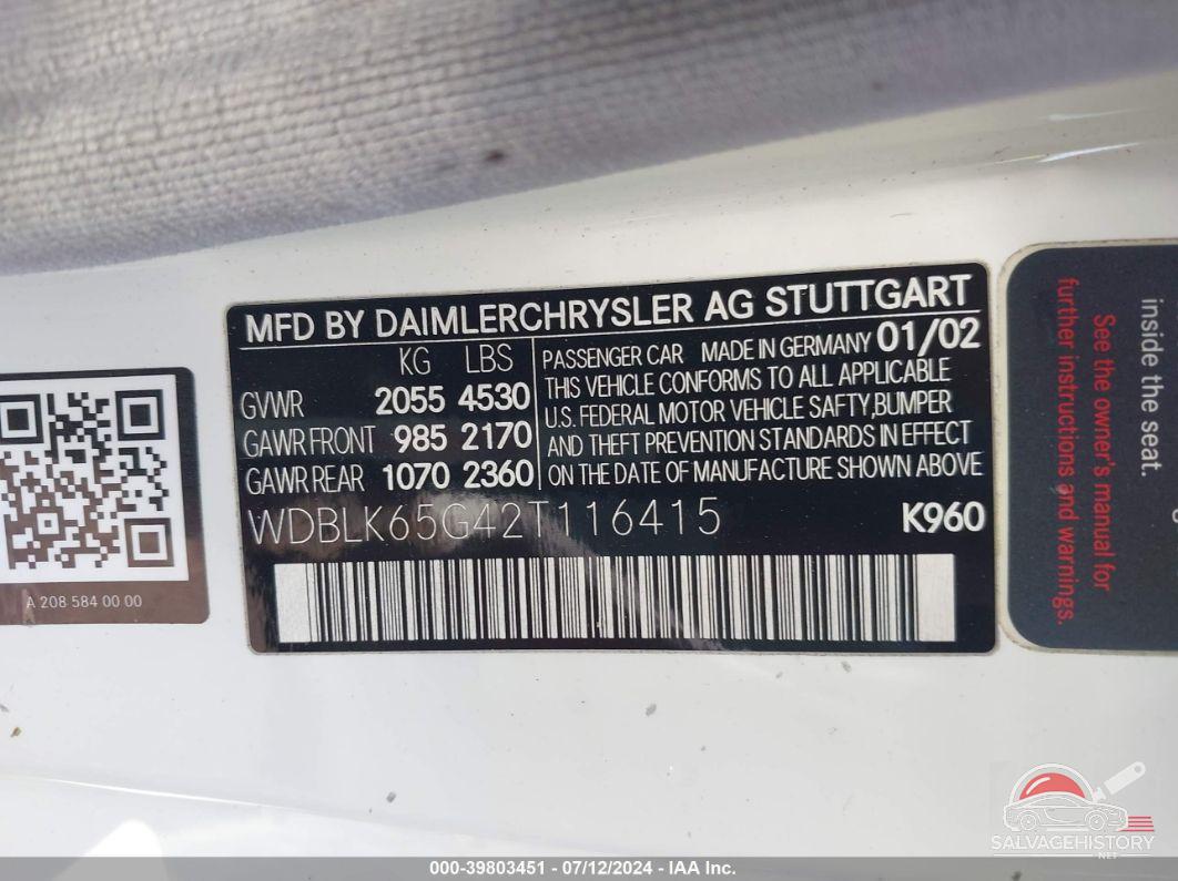 WDBLK65G42T116415 2002 MERCEDES-BENZ CLK 320 photo no. 9