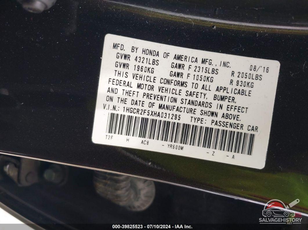 1HGCR2F5XHA031295 2017 HONDA ACCORD photo no. 9