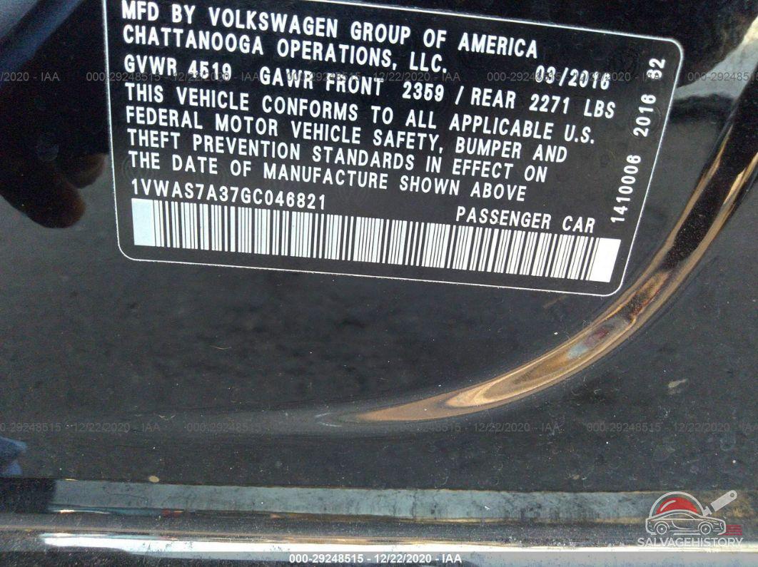1VWAS7A37GC046821 2016 VOLKSWAGEN PASSAT photo no. 9