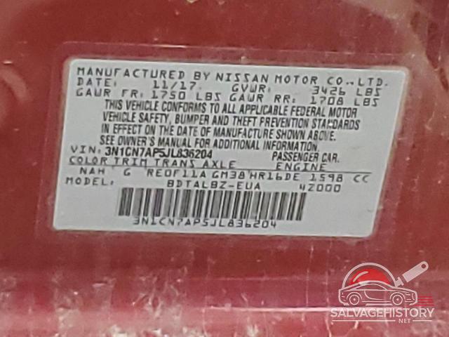 3N1CN7AP5JL836204 2018 NISSAN VERSA photo no. 12