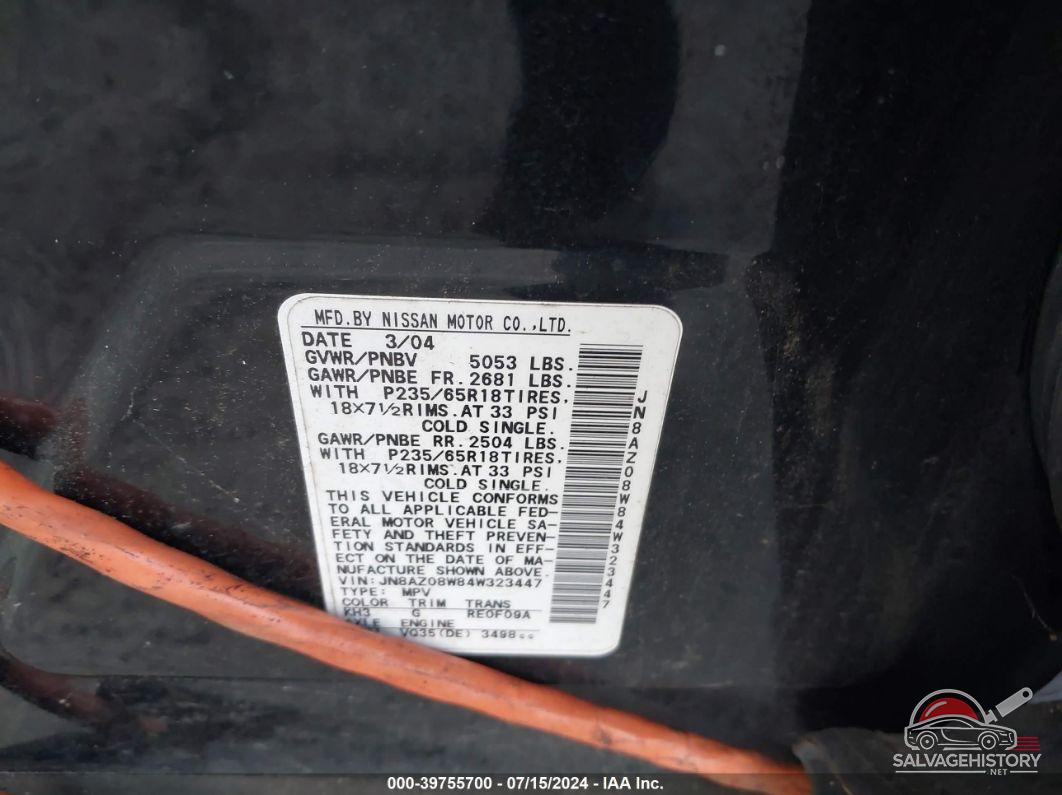 JN8AZ08W84W323447 2004 NISSAN MURANO photo no. 9