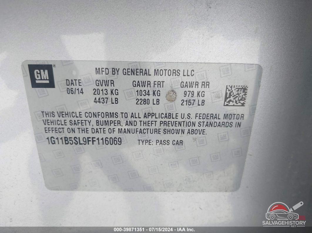 1G11B5SL9FF116069 2015 CHEVROLET MALIBU photo no. 9