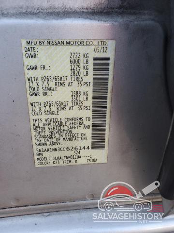 5N1AR1NN3CC626144 2012 NISSAN PATHFINDER photo no. 13