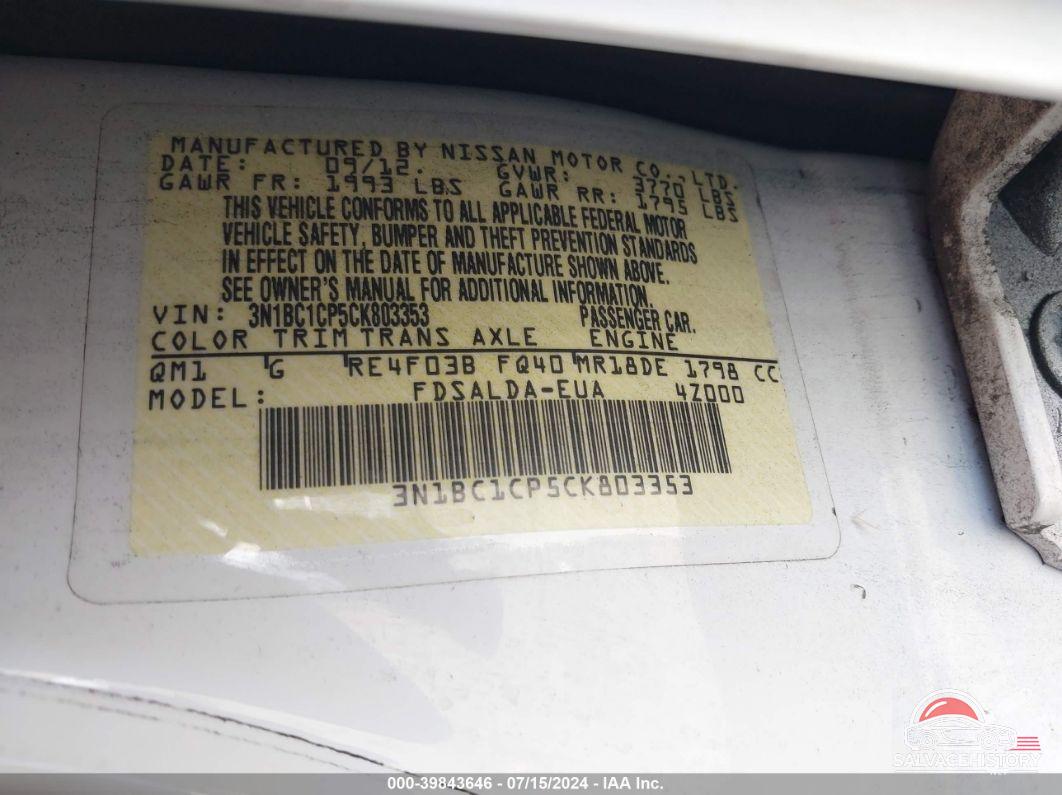 3N1BC1CP5CK803353 2012 NISSAN VERSA photo no. 9