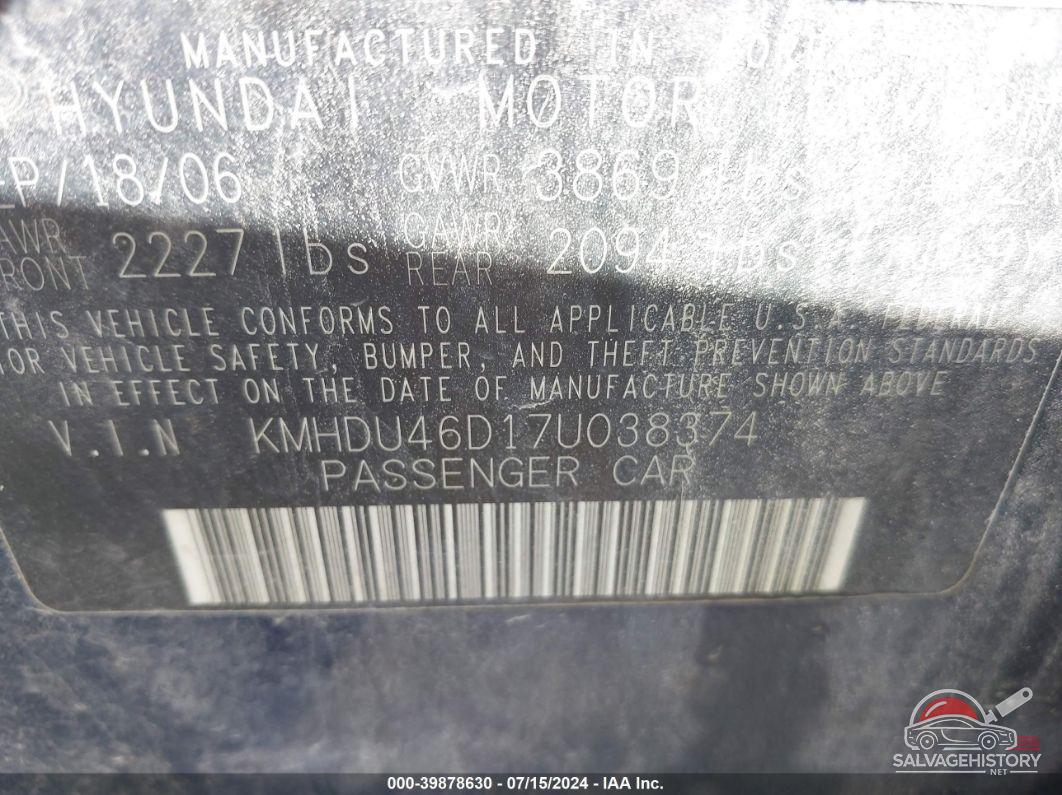 KMHDU46D17U038374 2007 HYUNDAI ELANTRA photo no. 9
